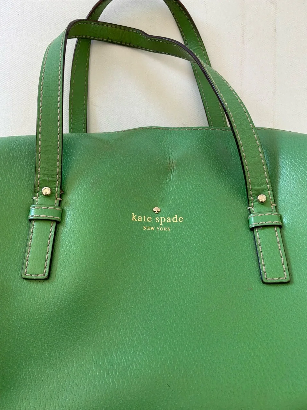 Kate Spade New York Melinda Green Pebbled Leather Zip Top Satchel Shoulder Tote